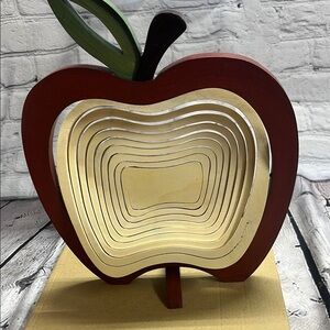 Red and Cream Apple Shaped Wooden Basket